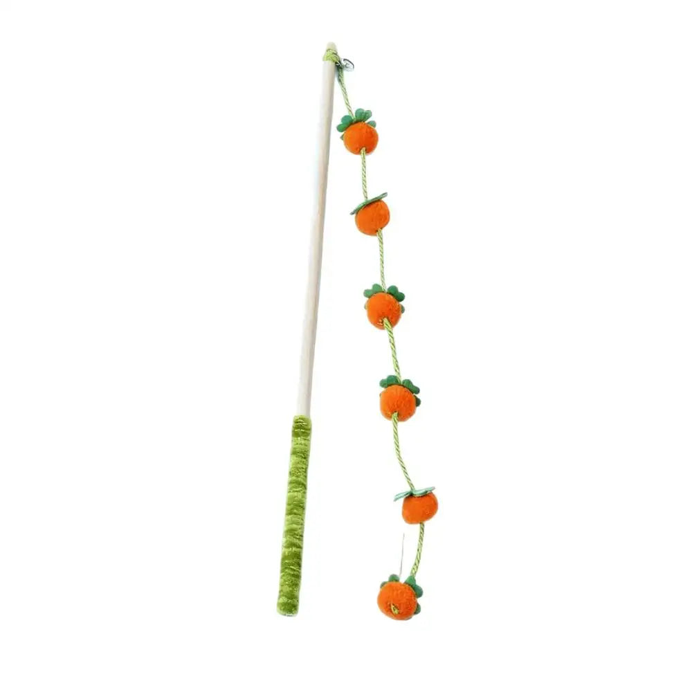 Premium 15.7-Inch Wooden Fruit-Shaped Cat Teaser Wand with Ergonomic Anti-Slip Grip