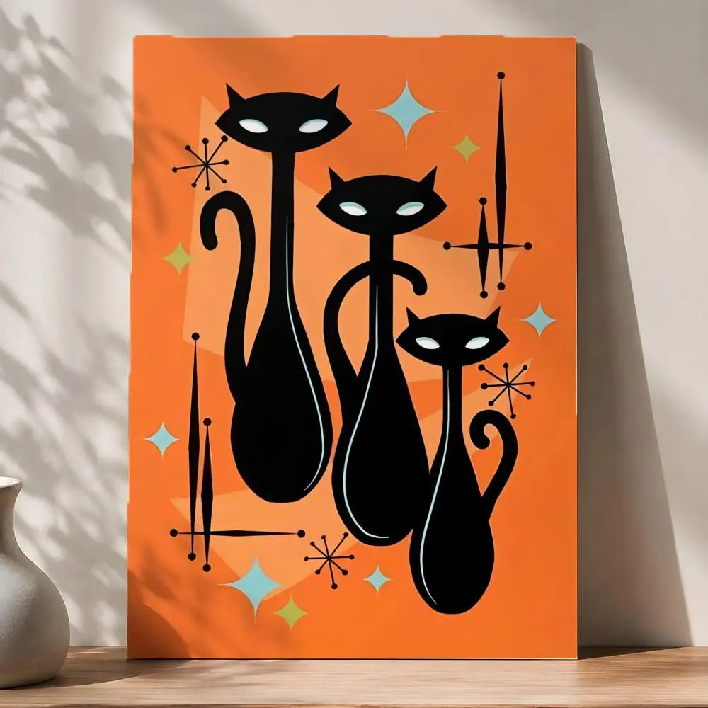 Retro 70s Feline Medieval Modern Peel & Stick Art Poster