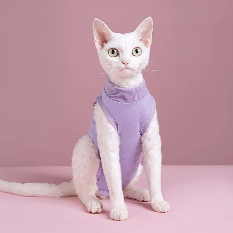Minimalist Solid Cat Surgery Recovery Vest - Breathable Anti-Lick Post-Op Jumpsuit