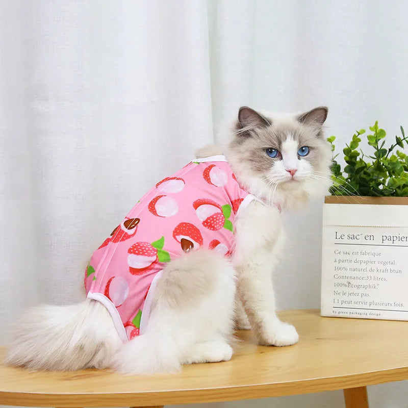 Cute Breathable Cat Surgery Recovery Suit - Anti-Lick Post-Op Protection Onesie