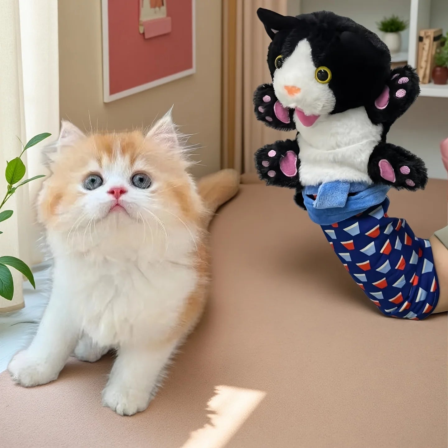 Interactive Cat Wrestling Puppet Toy | Durable Poseable Plush Figure for Indoor Bunny-Kicking Play