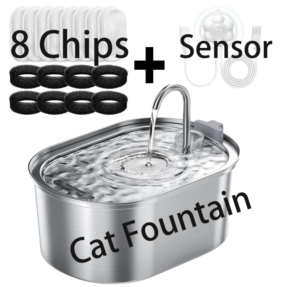 3.2L Stainless Steel Automatic Cat Fountain (Includes Motion Sensor & 8x Filters)