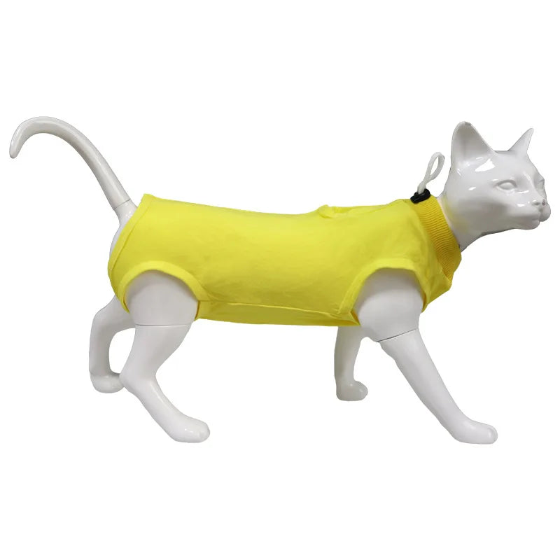 Minimalist Solid Cat Surgery Recovery Vest - Breathable Anti-Lick Post-Op Jumpsuit