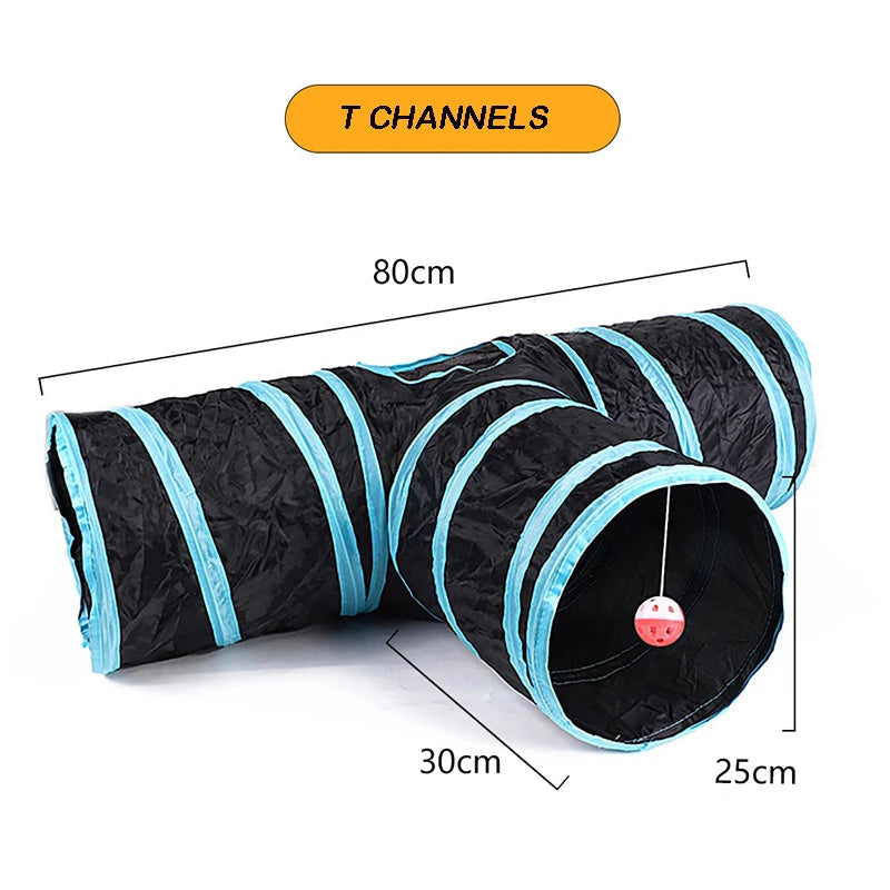 Interactive Foldable Cat Tunnel System | S-Type & Y-Type Crinkle Drill Barrel with Hanging Toy