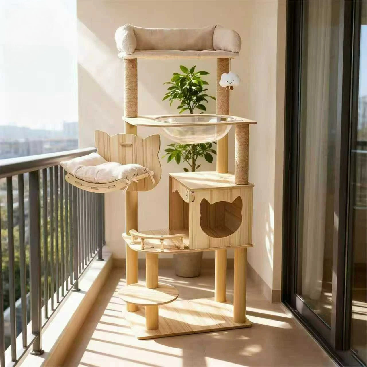 Modern 3-Tier Wooden Cat Tree Tower | Luxury Indoor Condo with Ultra-Plush Top Perch
