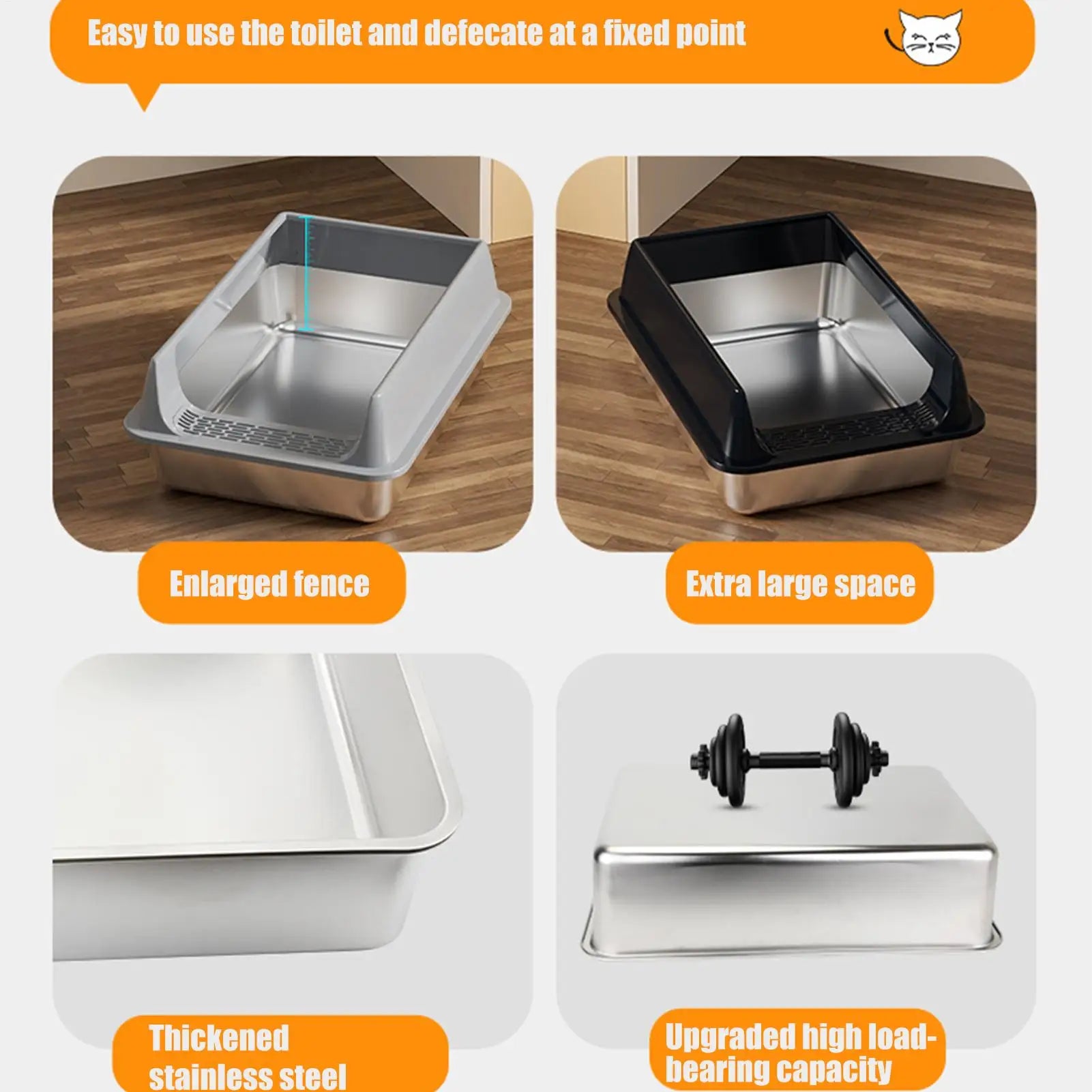 Deepened Semi-Enclosed Stainless Steel Cat Litter Box
