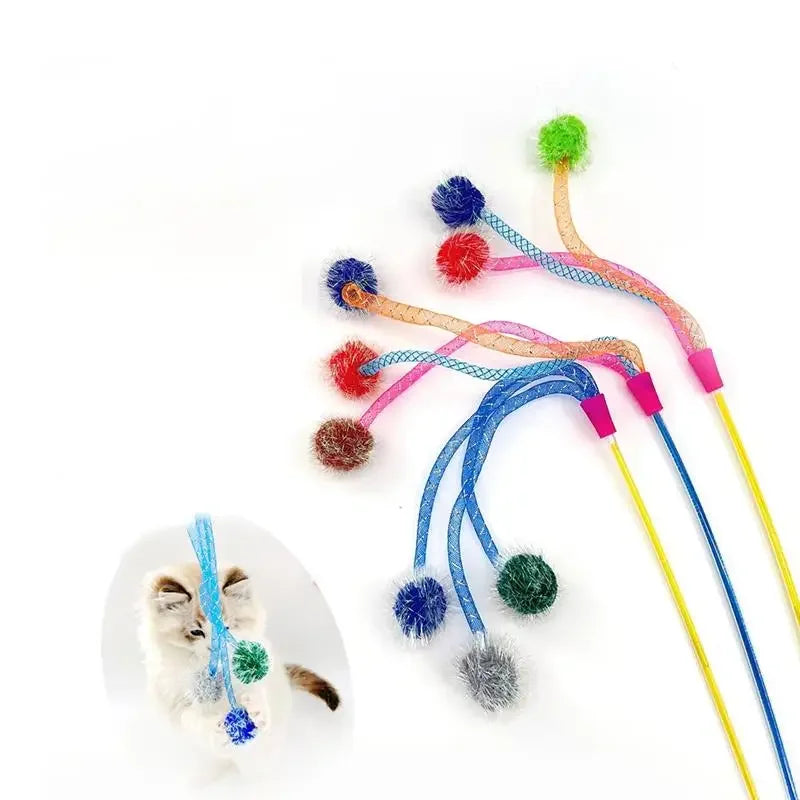MOONBIFFY Flexible Interactive Cat Teaser Wand with Plush Hunting Ball