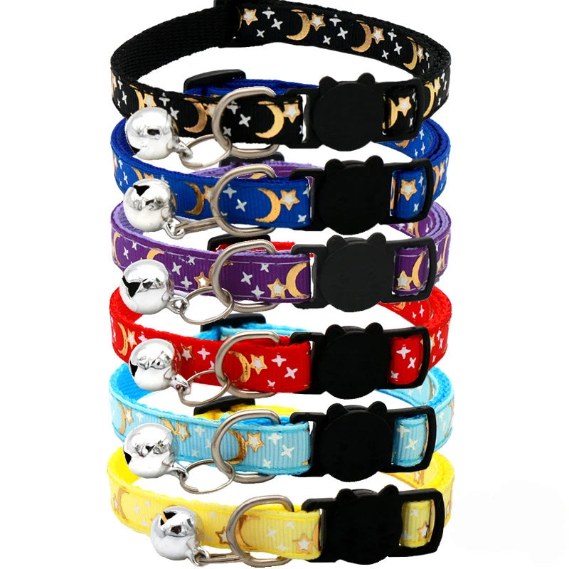 Stars & Moon Reflective Cat Collar | Breakaway Safety Necklace with Cute Bell