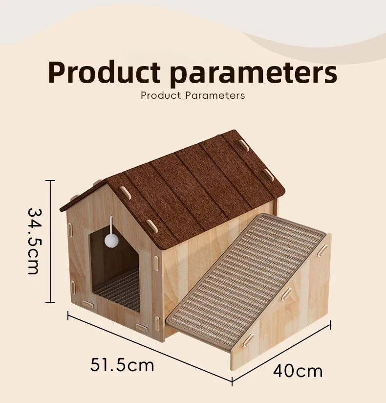 Integrated Double-Layer Cat House & Jute Scratching Board