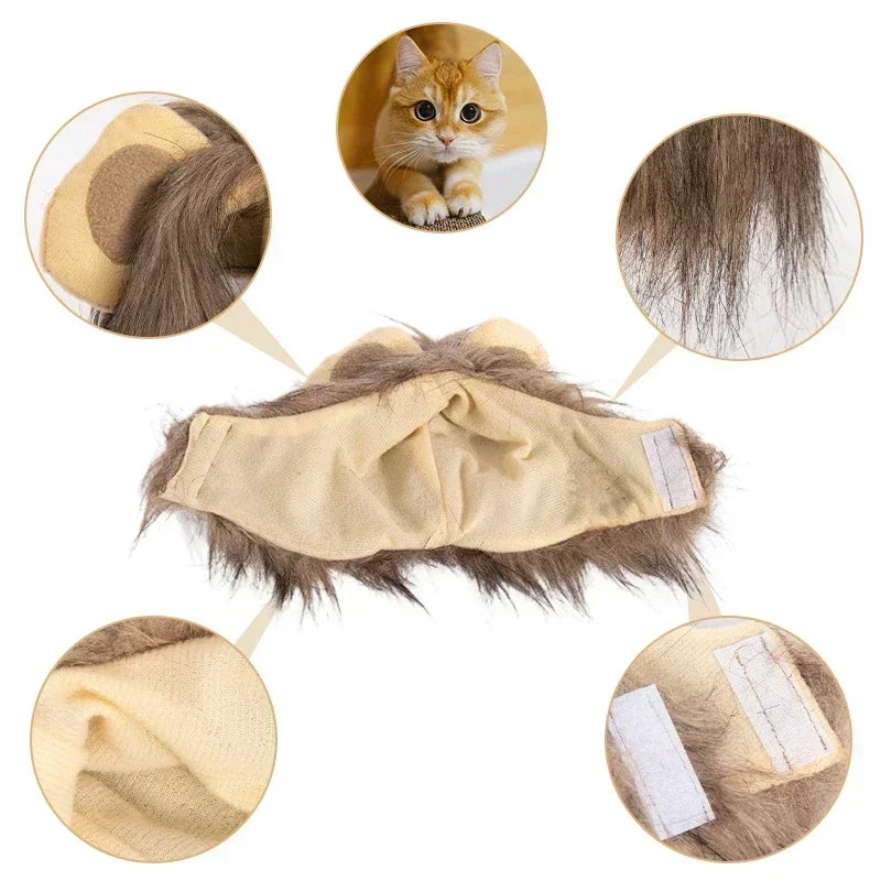 Majestic Lion Mane Cat Wig Hat - Adorable Pet Cosplay Costume with Ears