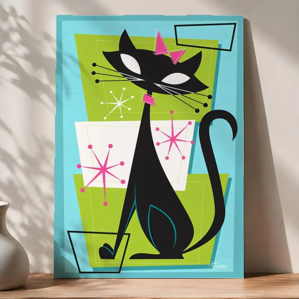Retro 70s Feline Medieval Modern Peel & Stick Art Poster