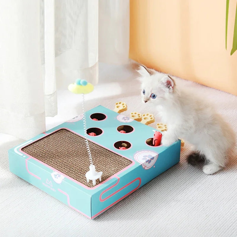 Interactive 3-in-1 Whack-A-Mole Cat Enrichment Toy & Scratching Pad