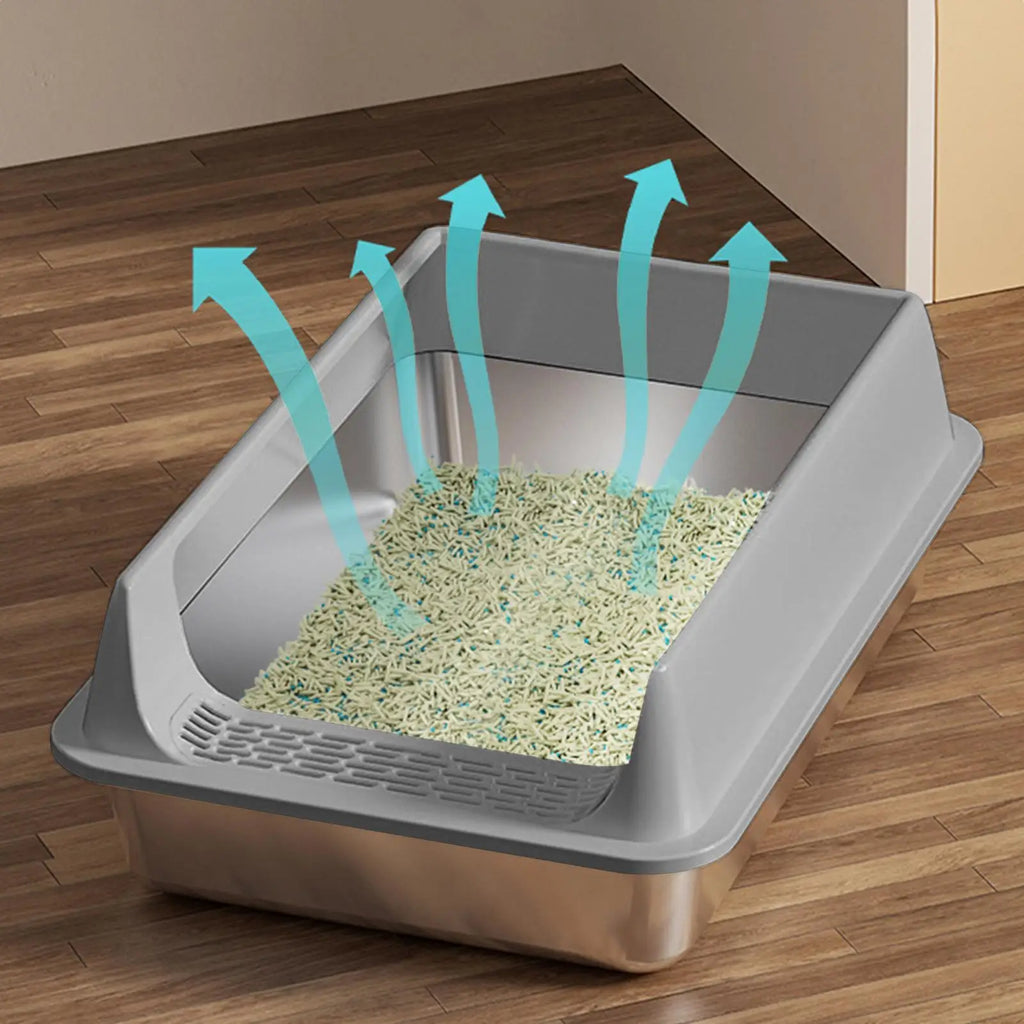 Deepened Semi-Enclosed Stainless Steel Cat Litter Box