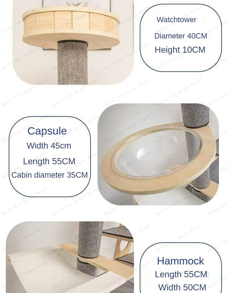 Deluxe 4-Tier Solid Wood Cat Castle Tower & Multifunctional Hammock Sanctuary