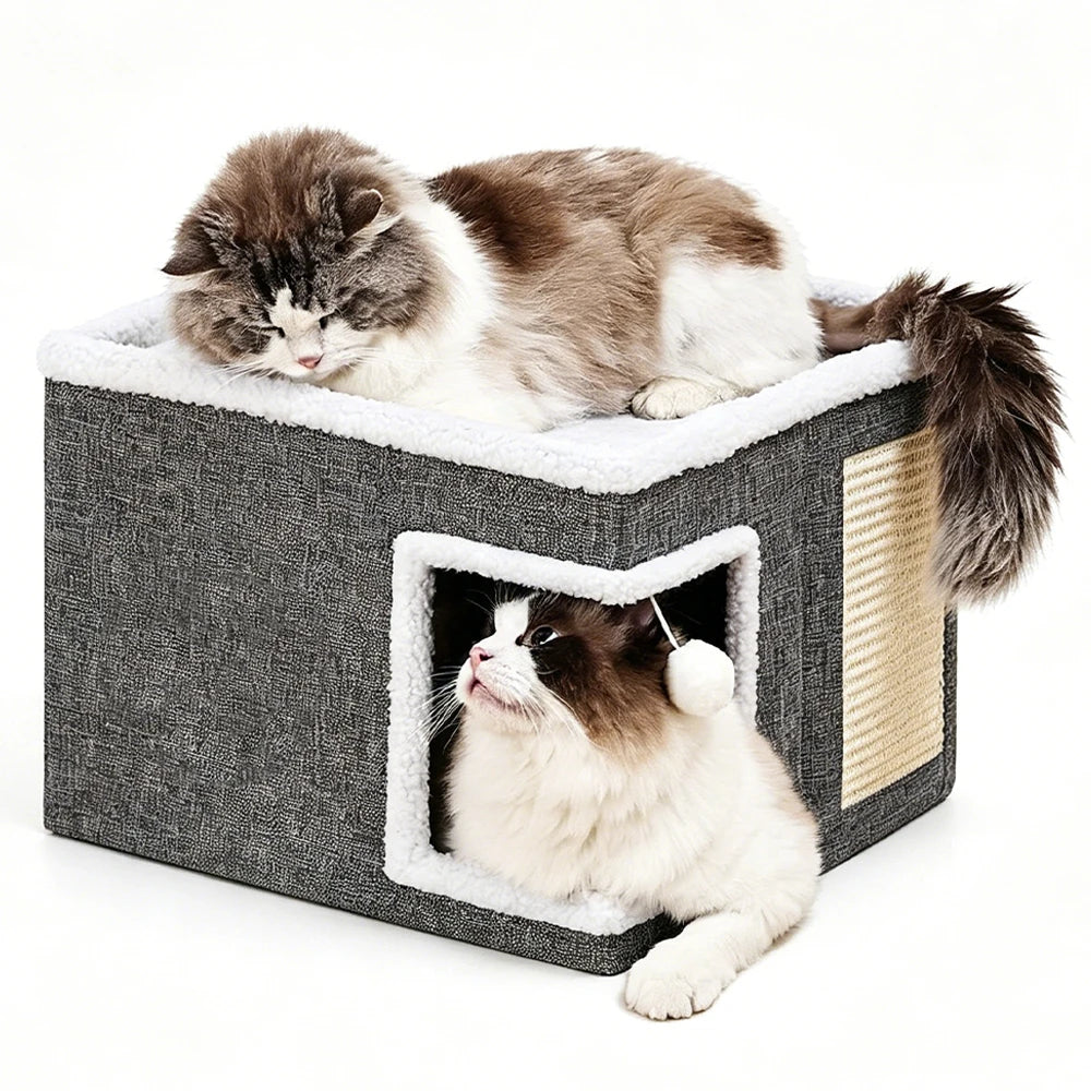 3-in-1 Foldable Cat Bed Condo with Scratching Board
