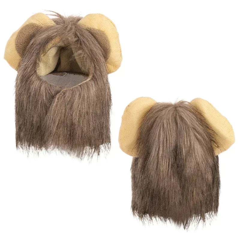 Majestic Lion Mane Cat Wig Hat - Adorable Pet Cosplay Costume with Ears