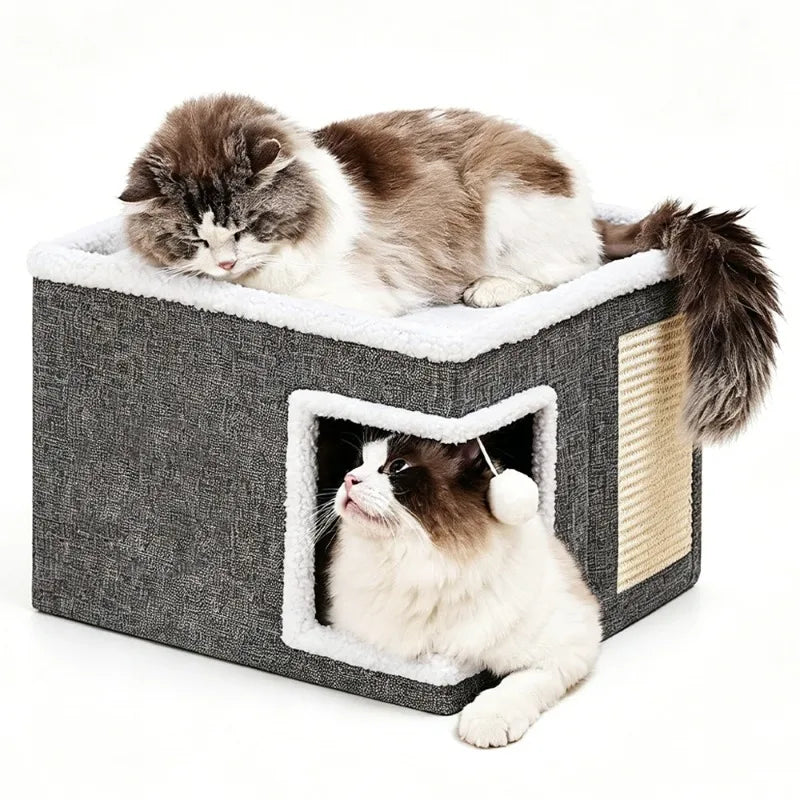 3-in-1 Foldable Cat Bed Condo with Scratching Board