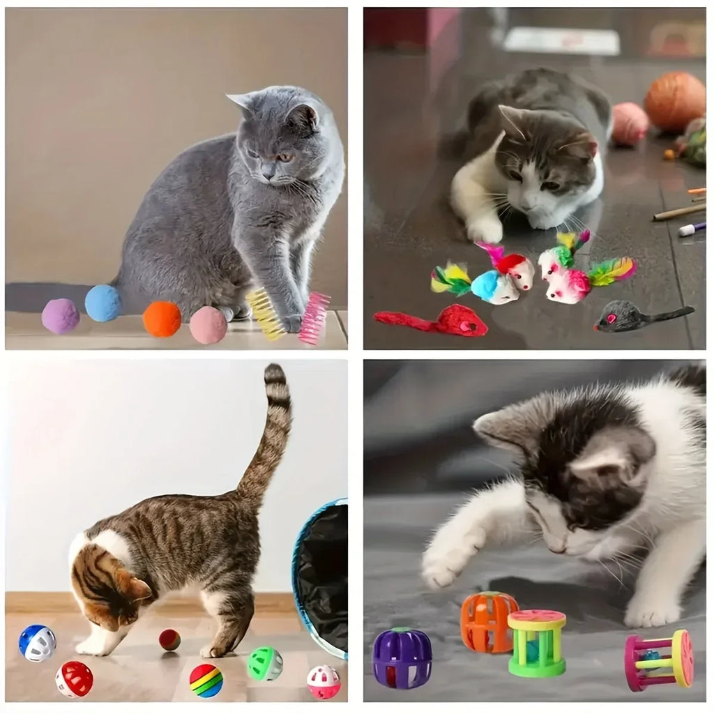 Multi-Pack Interactive Cat Toy Variety Bundle | Mixed Plastic Springs & Plush Toys Combo Set