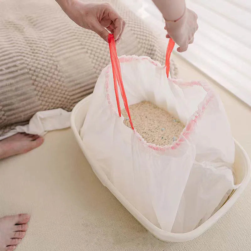 Heavy-Duty Drawstring Cat Litter Box Liners | Multi-Functional Waste Bags for Quick Clean