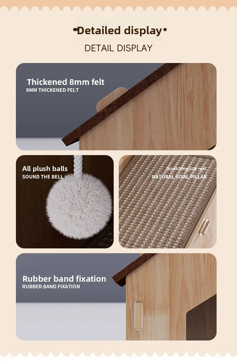 Integrated Double-Layer Cat House & Jute Scratching Board