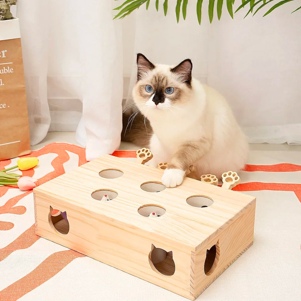 Solid Wood Interactive Whack-A-Mole Cat Toy