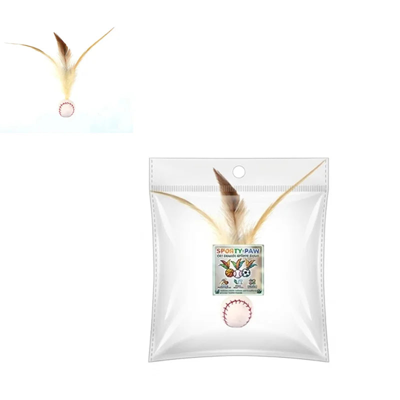 Elastic Silicone Bouncy Ball with Feathers Cat Toy