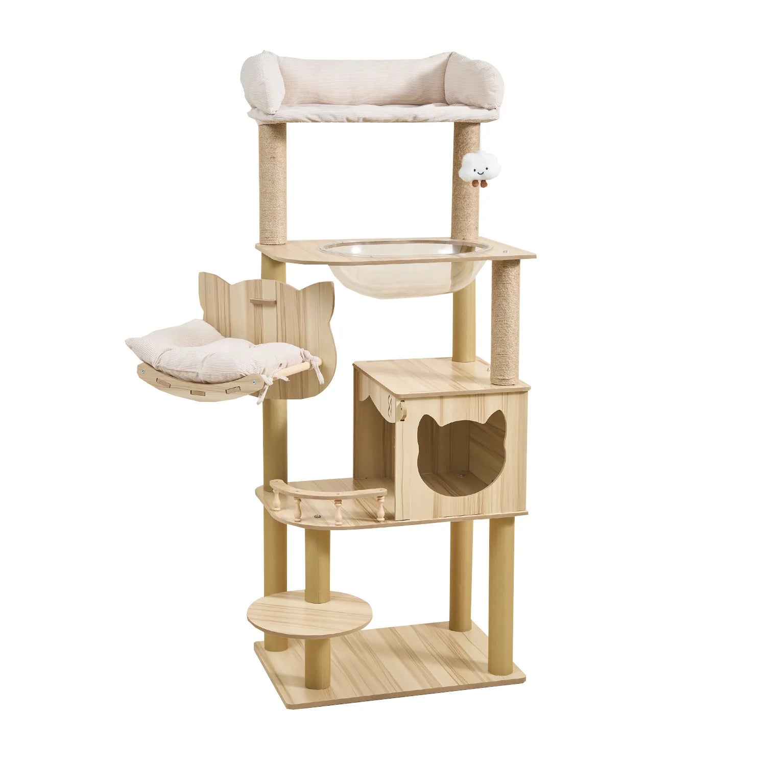 Modern 3-Tier Wooden Cat Tree Tower | Luxury Indoor Condo with Ultra-Plush Top Perch