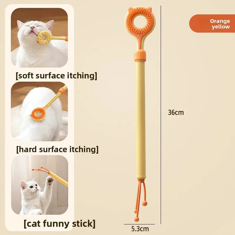 2-in-1 Retractable Kitten Teaser Wand & Grooming Massager