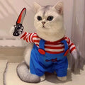 Funny Novelty Cat Halloween Chucky Cosplay Costume - Creative 3D Party Jumpsuit with Foam Prop