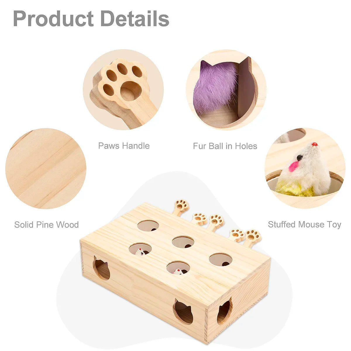 Solid Wood Interactive Whack-A-Mole Cat Toy