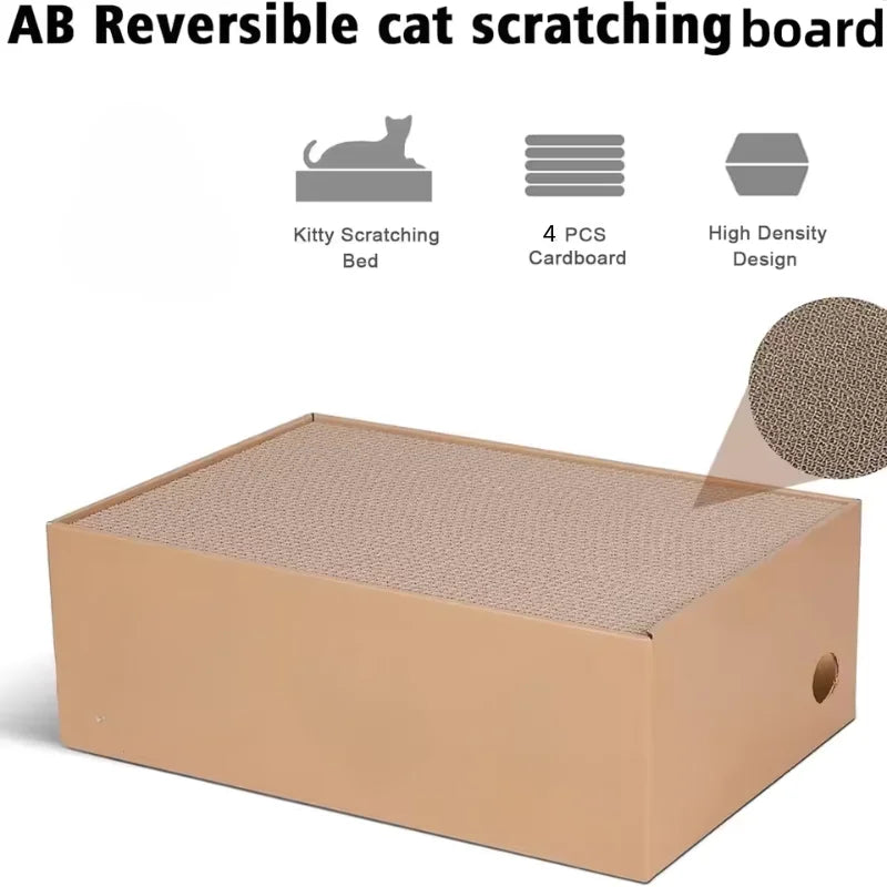 4-in-1 Multi-Layer Wooden Cat Scratcher Box | Heavy-Duty Reversible Cardboard Scratching Station