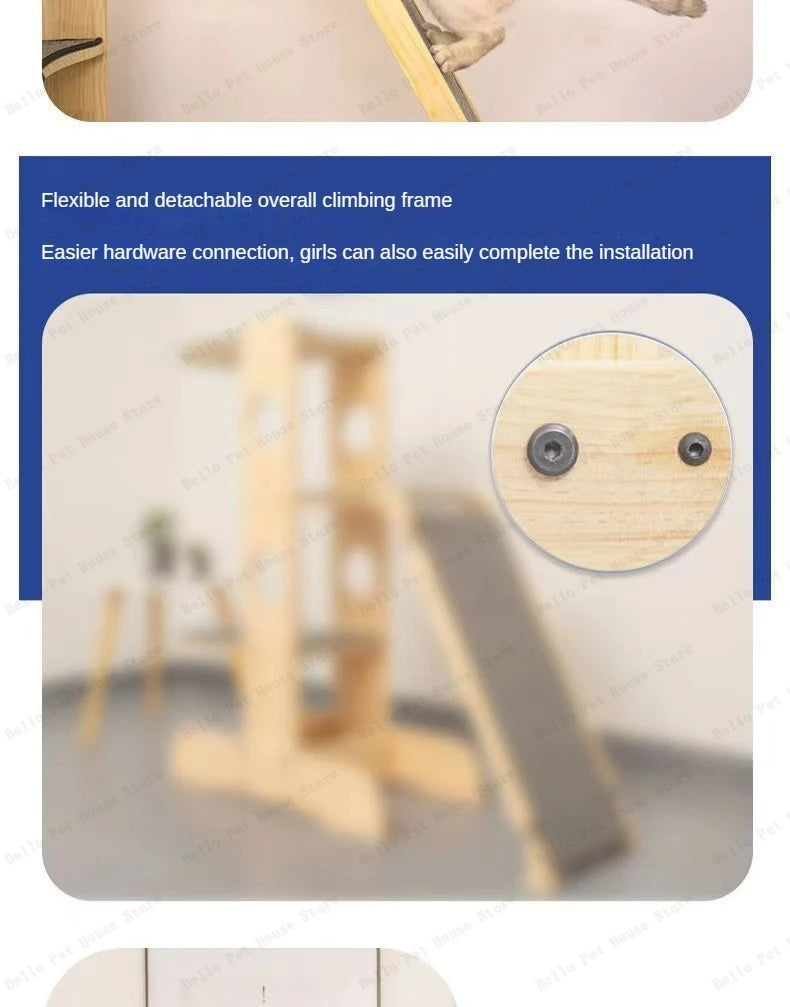 Deluxe 4-Tier Solid Wood Cat Castle Tower & Multifunctional Hammock Sanctuary