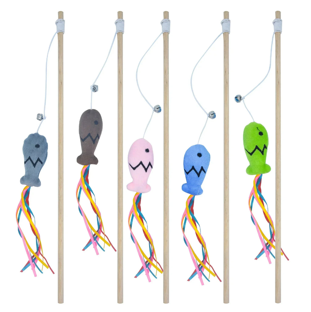 Natural Wooden 3-in-1 Cat Teaser Wand with Organic Catnip & Sensory Ribbons
