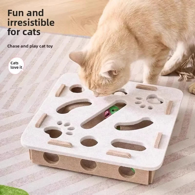Interactive Felt Cat Puzzle Box & Ball Launcher Activity Game