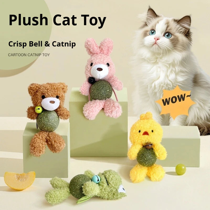Interactive Catnip Plush Character Toy | Self-Entertainment Dental Chew with Built-In Bell