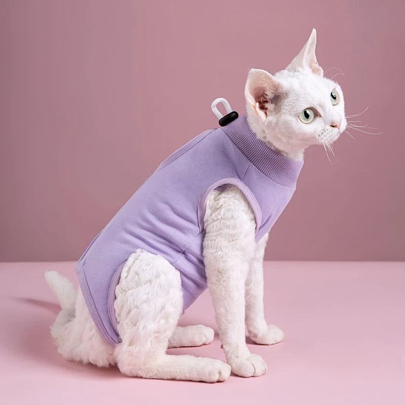 Minimalist Solid Cat Surgery Recovery Vest - Breathable Anti-Lick Post-Op Jumpsuit