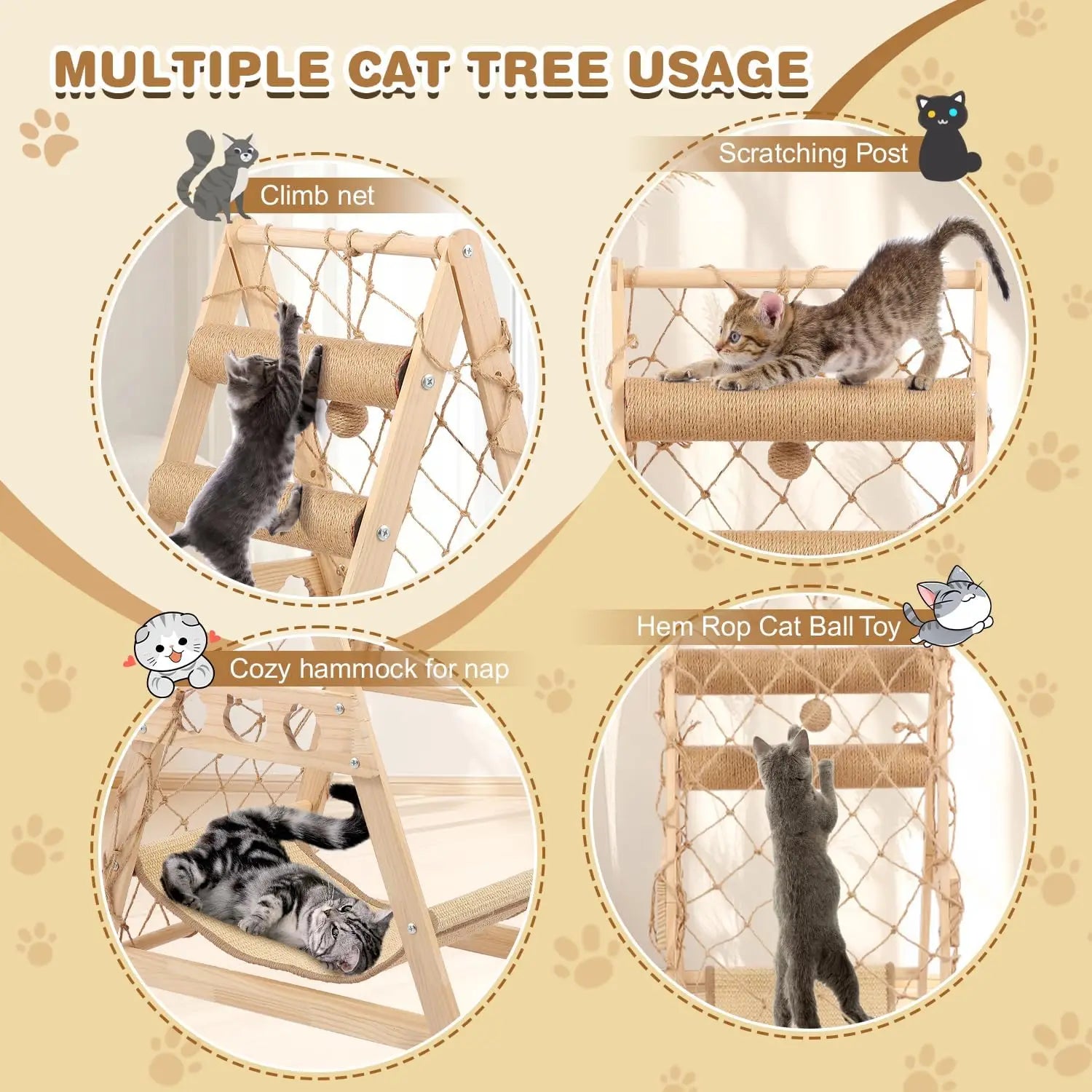 Solid Wood Kitten Play-Corner & Hammock