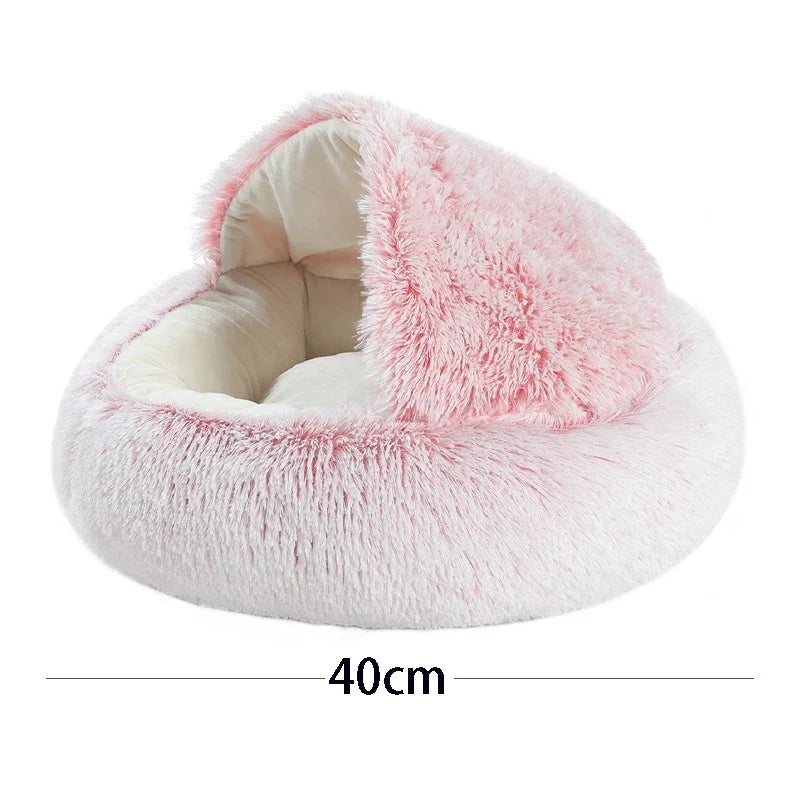 2-in-1 Hooded Plush Soothing Cat Bed | Anti-Anxiety Covered Nest & Cave Sleeping Bag