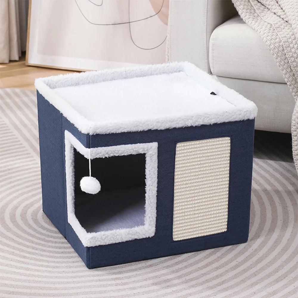 3-in-1 Foldable Cat Bed Condo with Scratching Board