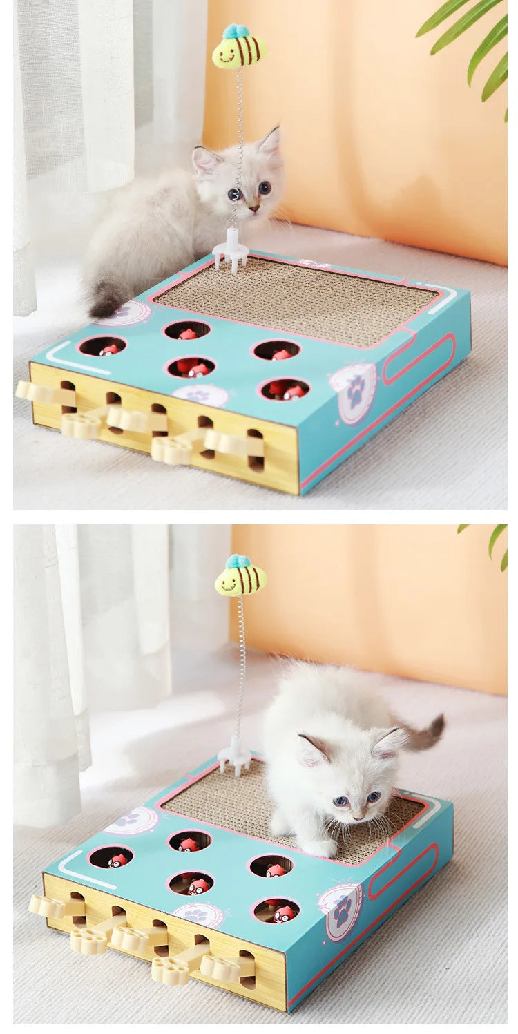 Interactive 3-in-1 Whack-A-Mole Cat Enrichment Toy & Scratching Pad