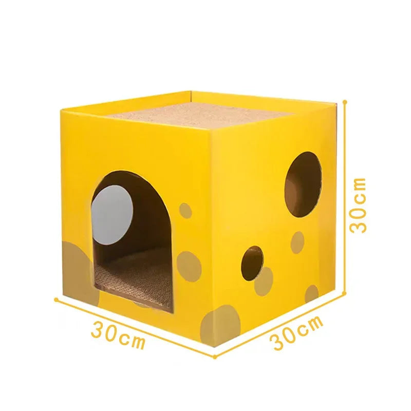 Double-Layer Pine Wood & Cardboard Cat House Scratcher