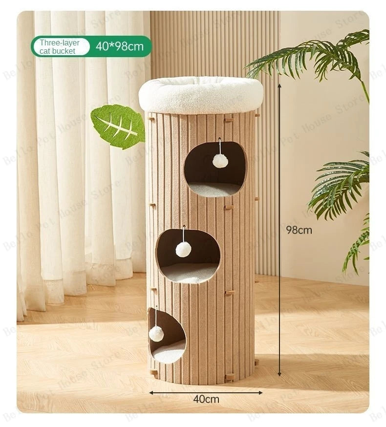 Minimalist Multi-Layer Felt Tree Stump Cat House & Scratching Lounge