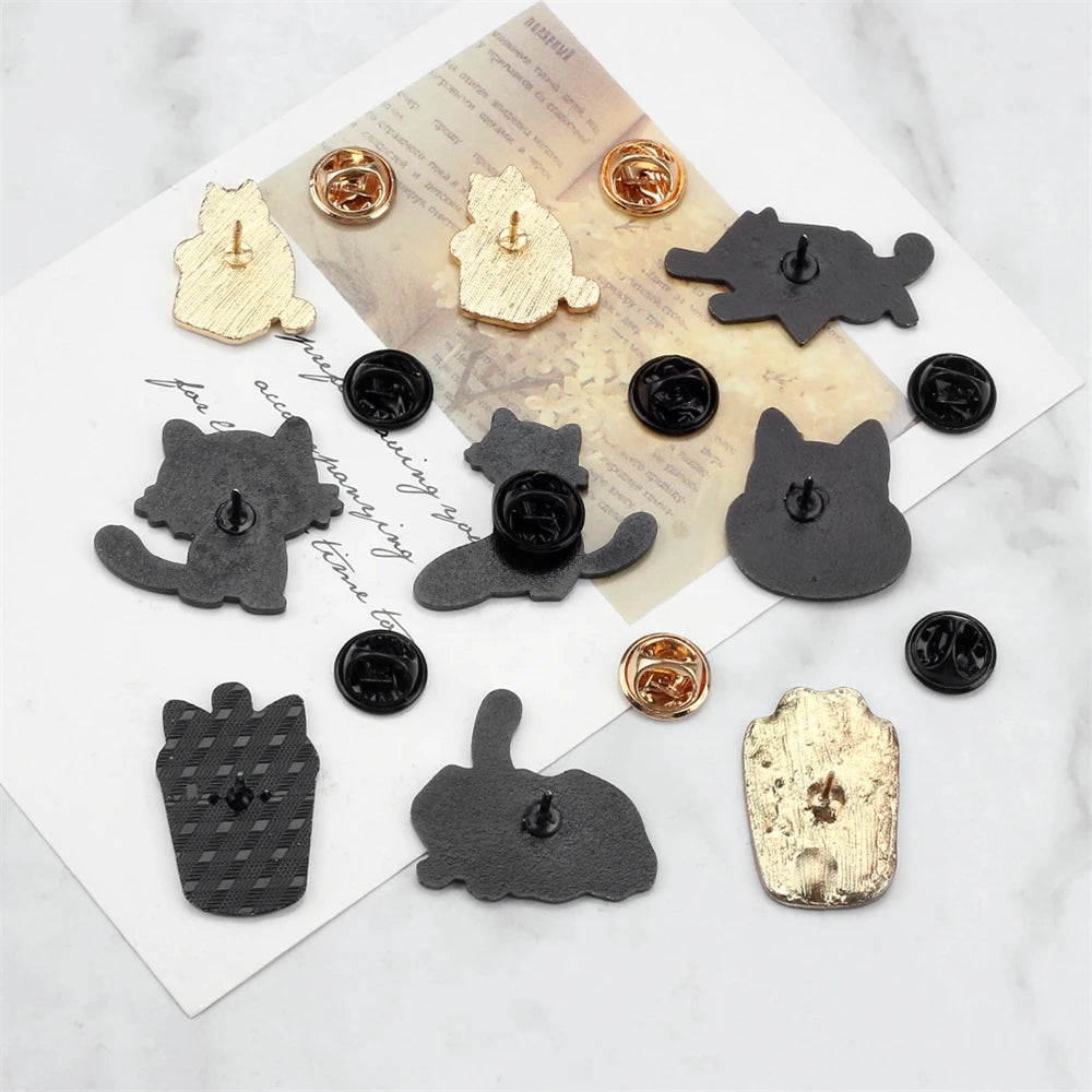 Edgy, Cute, Rebel, Punk Black-White Cat with Knife Enamel Pin
