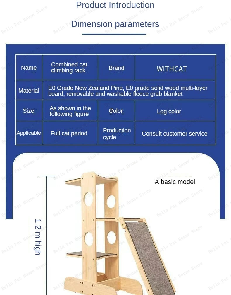 Deluxe 4-Tier Solid Wood Cat Castle Tower & Multifunctional Hammock Sanctuary