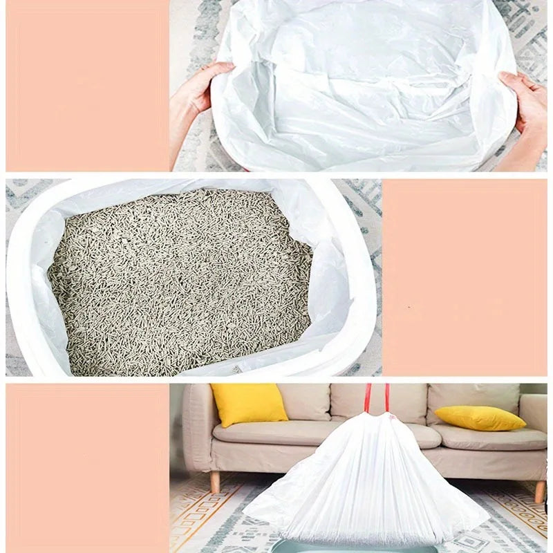 Heavy-Duty Drawstring Cat Litter Box Liners | Multi-Functional Waste Bags for Quick Clean