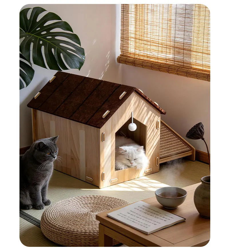 Integrated Double-Layer Cat House & Jute Scratching Board