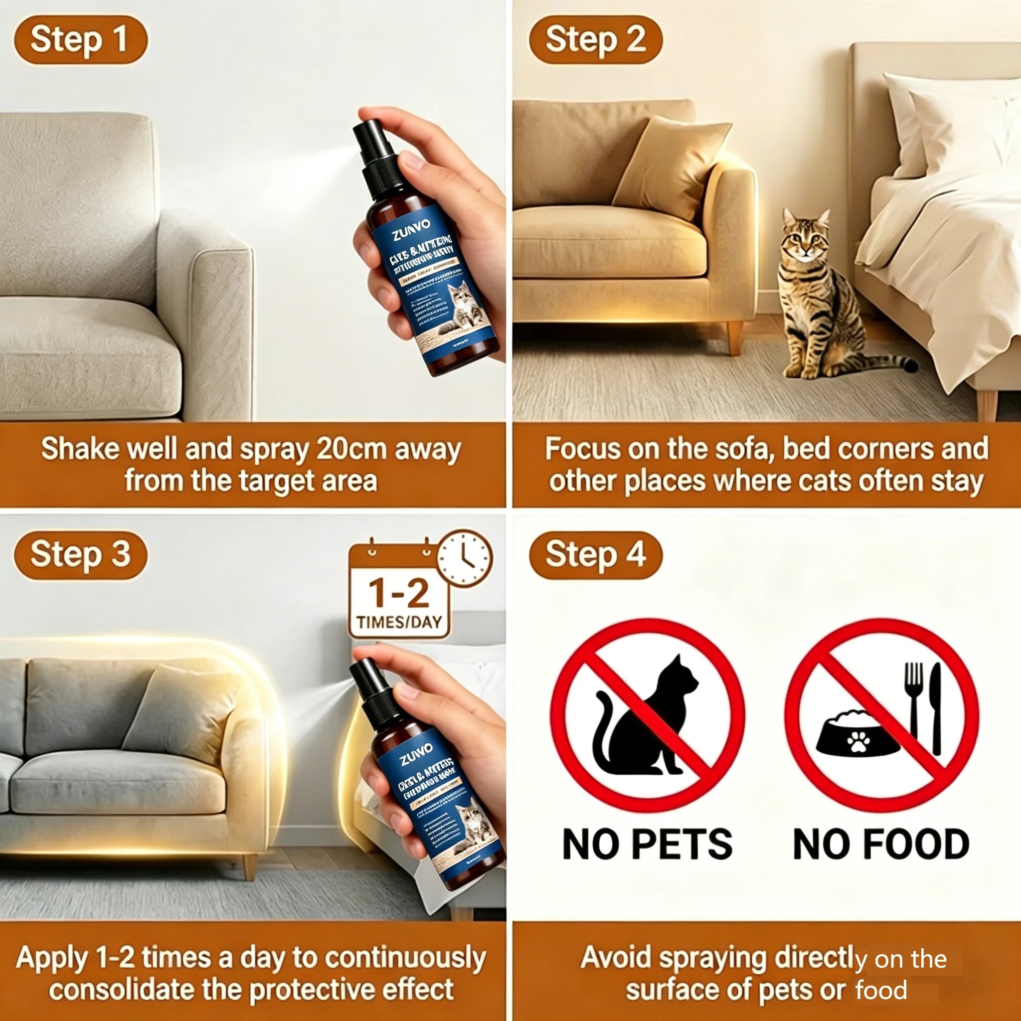 Safe & Gentle Cat Deterrent Spray Anti-Scratch & No-Chew Training Aid