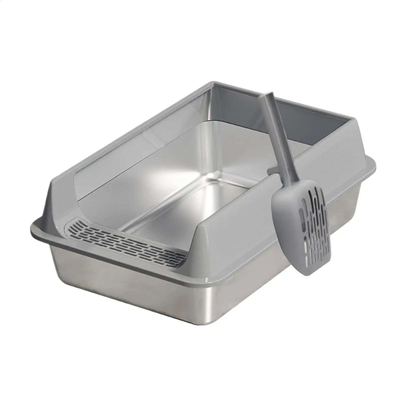 Deepened Semi-Enclosed Stainless Steel Cat Litter Box