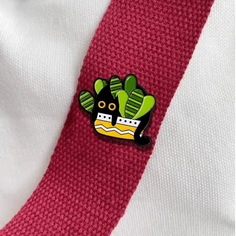 Botanical Peek-a-Boo Black Cats in Plants Enamel Pins
