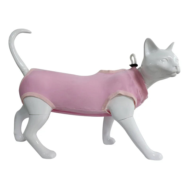 Minimalist Solid Cat Surgery Recovery Vest - Breathable Anti-Lick Post-Op Jumpsuit